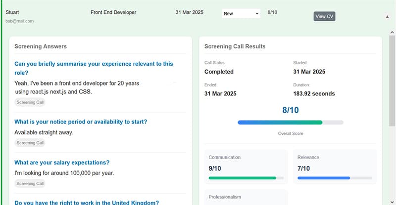Screening UI